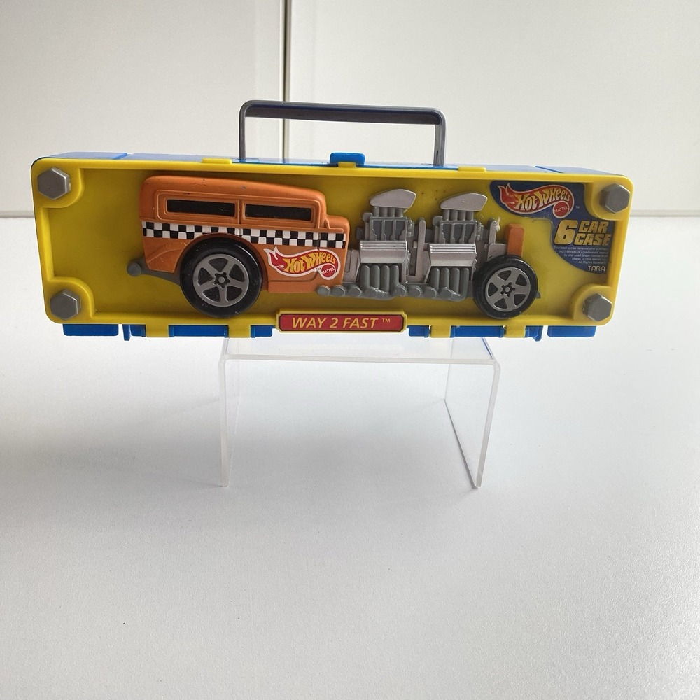 Vintage 1998 Hot Wheels'Way 2 Fast' 6 Car Case Mattel Plastic Blue Yellow